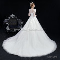 OEM fancy plus size custom long sleeve wedding gown marry dress with long train